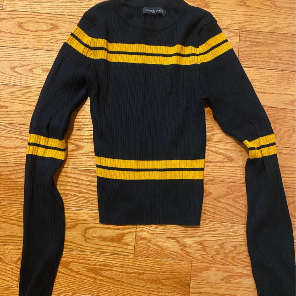Kendall & Kylie Black and Yellow Striped Long Sleeved Sweater